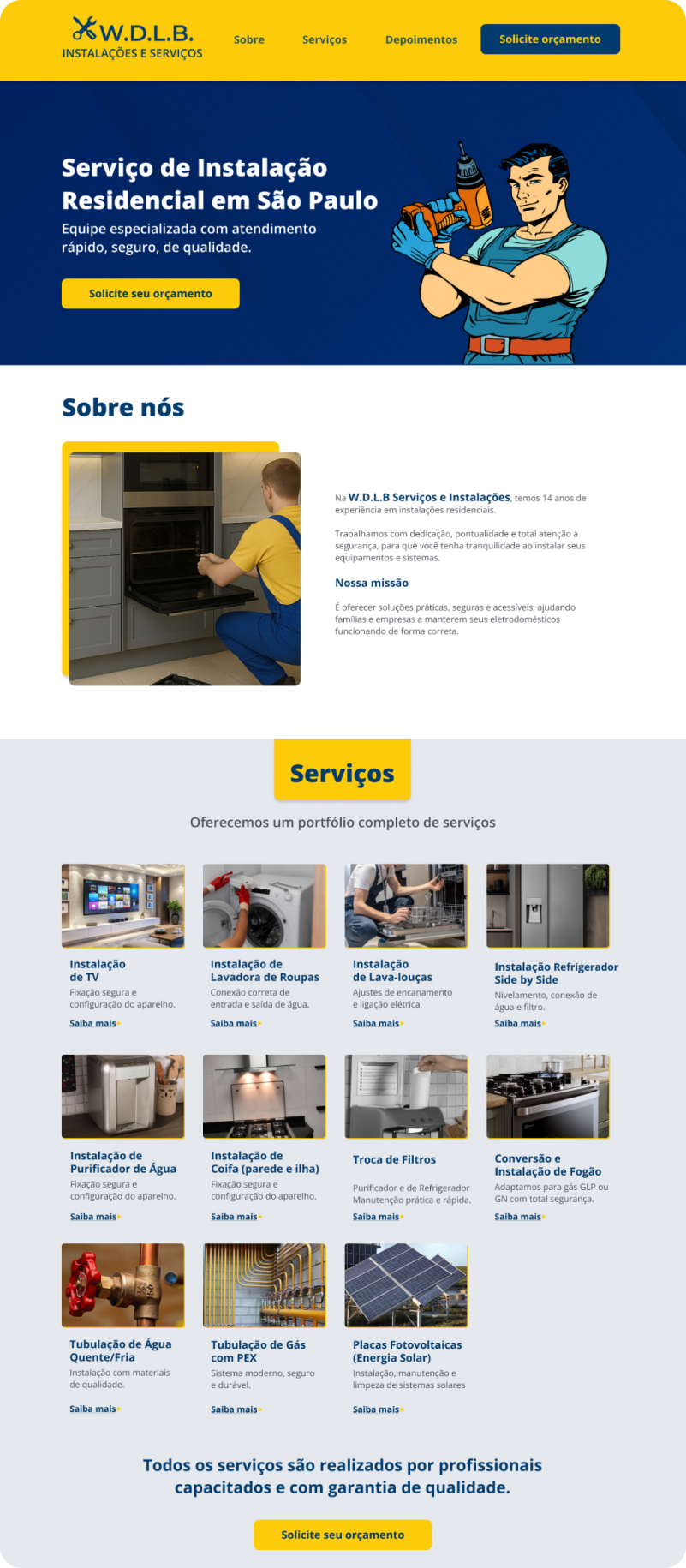 site institucional one page servicos